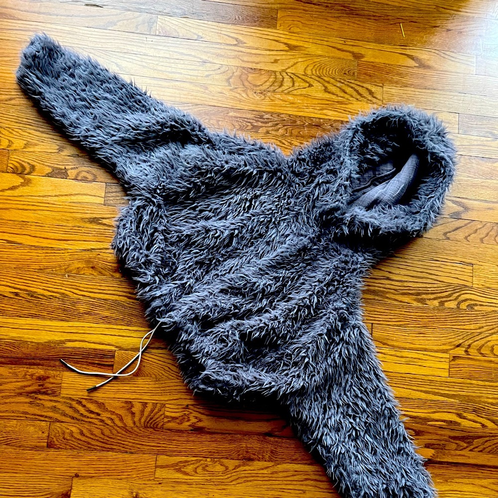 Free People, gray fluffy coat.
